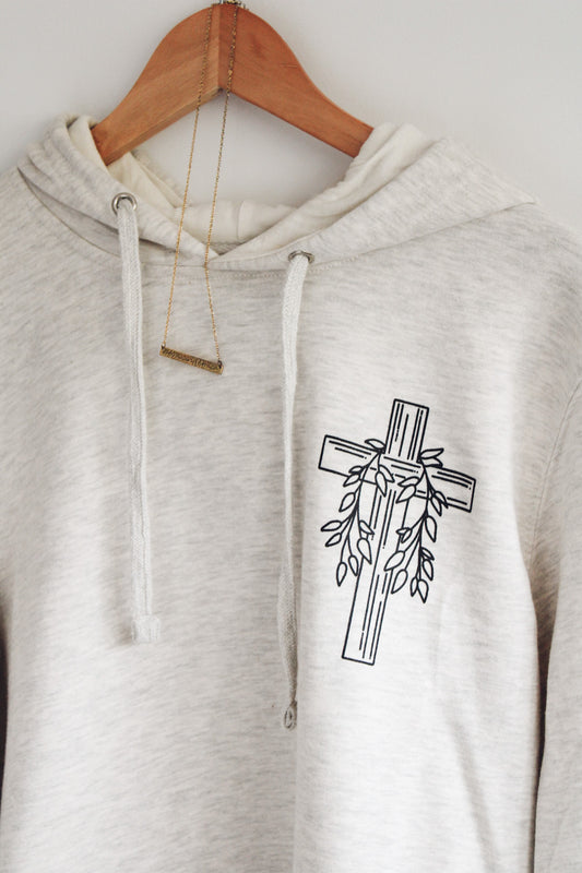 Abide in Me Hooded Sweatshirt (Color: Heathered Oat)