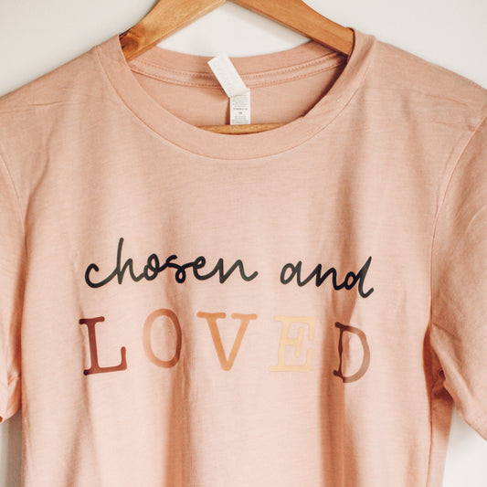 Chosen and Loved Short-Sleeve T-Shirt (Color: Heathered Peach)