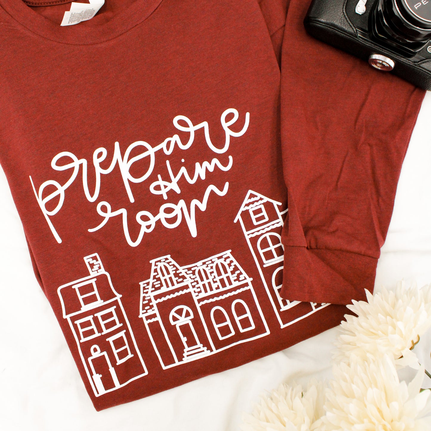 Prepare Him Room Long-Sleeve T-Shirt (Color: Heather Cardinal)