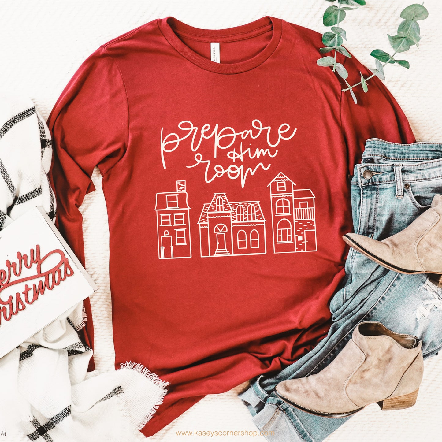 Prepare Him Room Long-Sleeve T-Shirt (Color: Heather Cardinal)