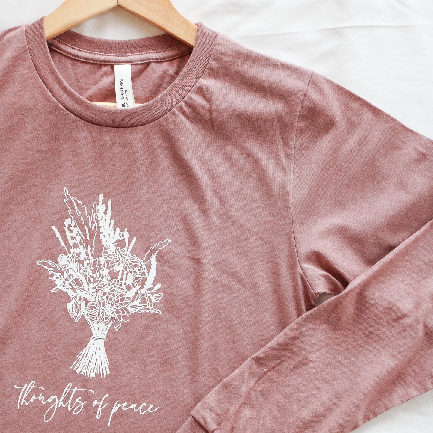"Thoughts of Peace" Long-Sleeve T-Shirt (Color: Heathered Mauve)