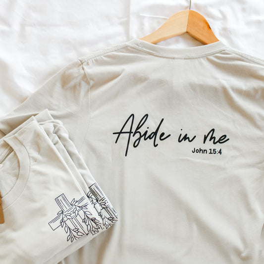 Abide in Me Cross Short-Sleeve Tee (Color: Heathered Dust)