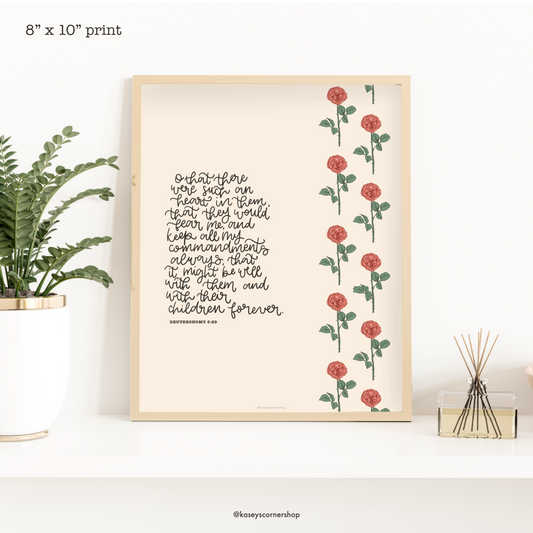 Deuteronomy 5:29 Roses Illustrated 8" x 10" Glossy Art Print