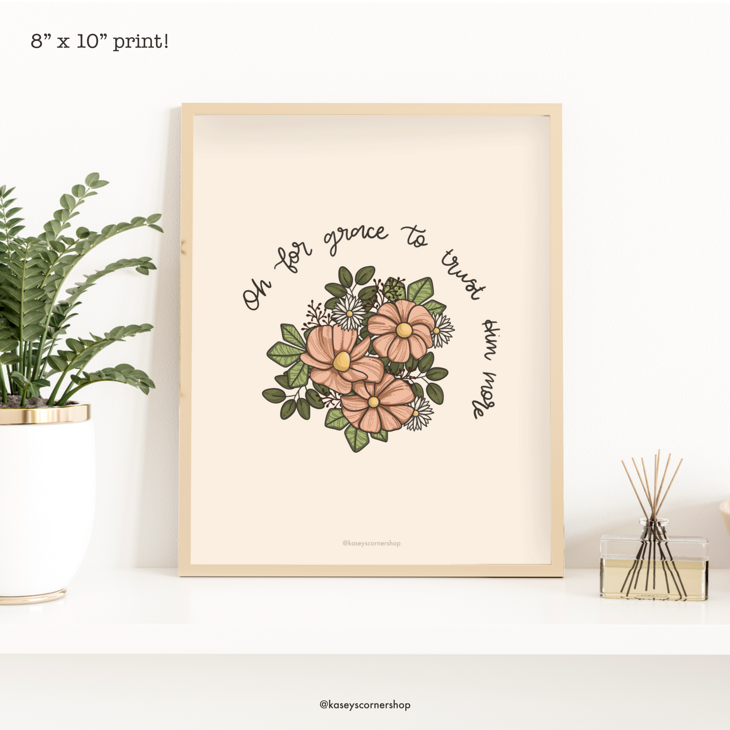 Oh for Grace Hymn Floral Illustrated 8" x 10" Glossy Art Print