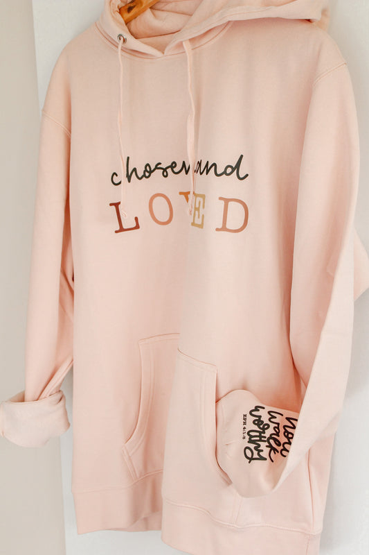 Chosen and Loved Hoodie (Color: Rose Water)