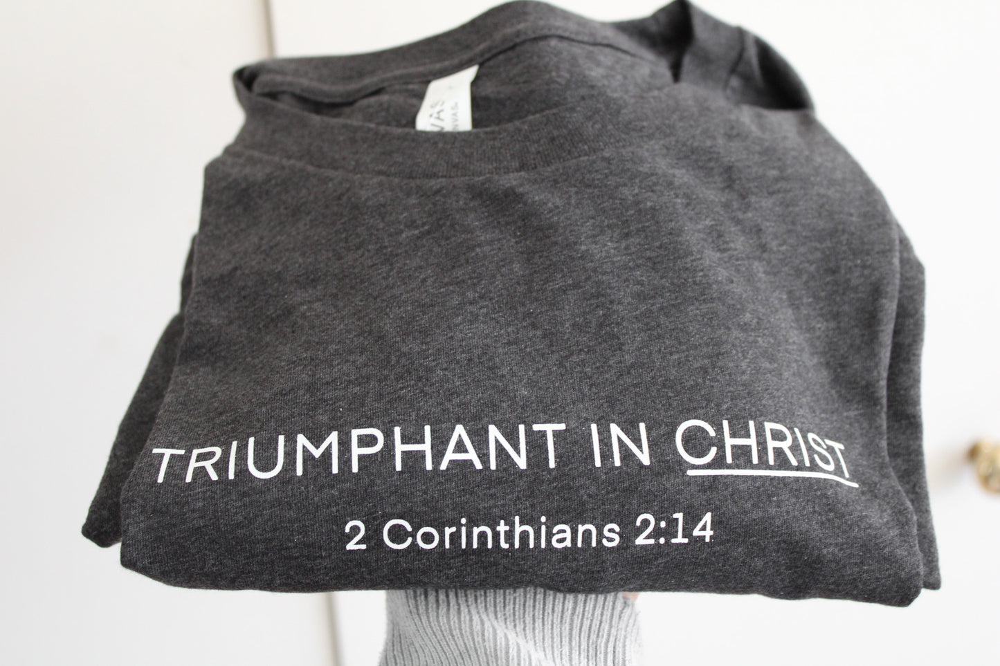 Triumphant in Christ UNISEX Short-Sleeve T-Shirt (Color: Heathered Charcoal)