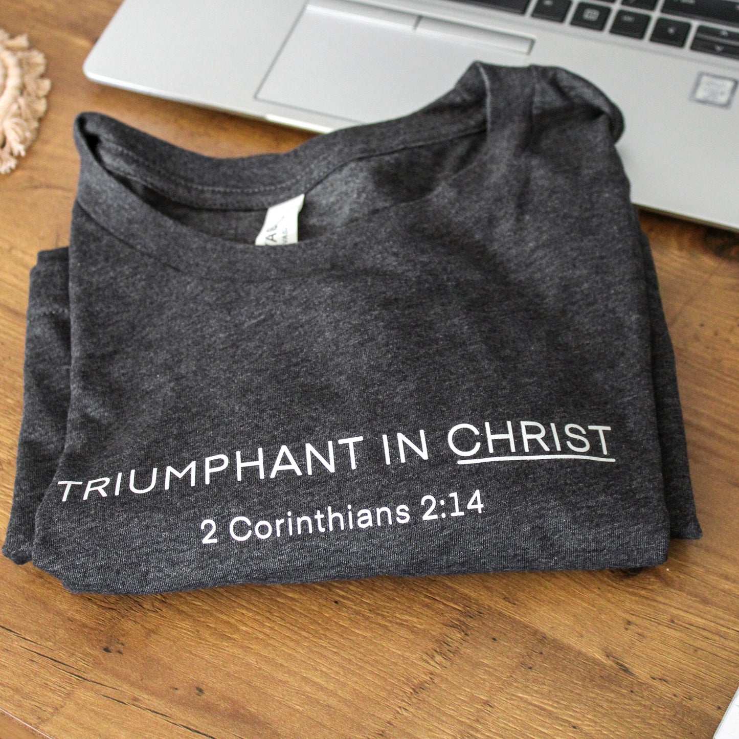Triumphant in Christ UNISEX Short-Sleeve T-Shirt (Color: Heathered Charcoal)