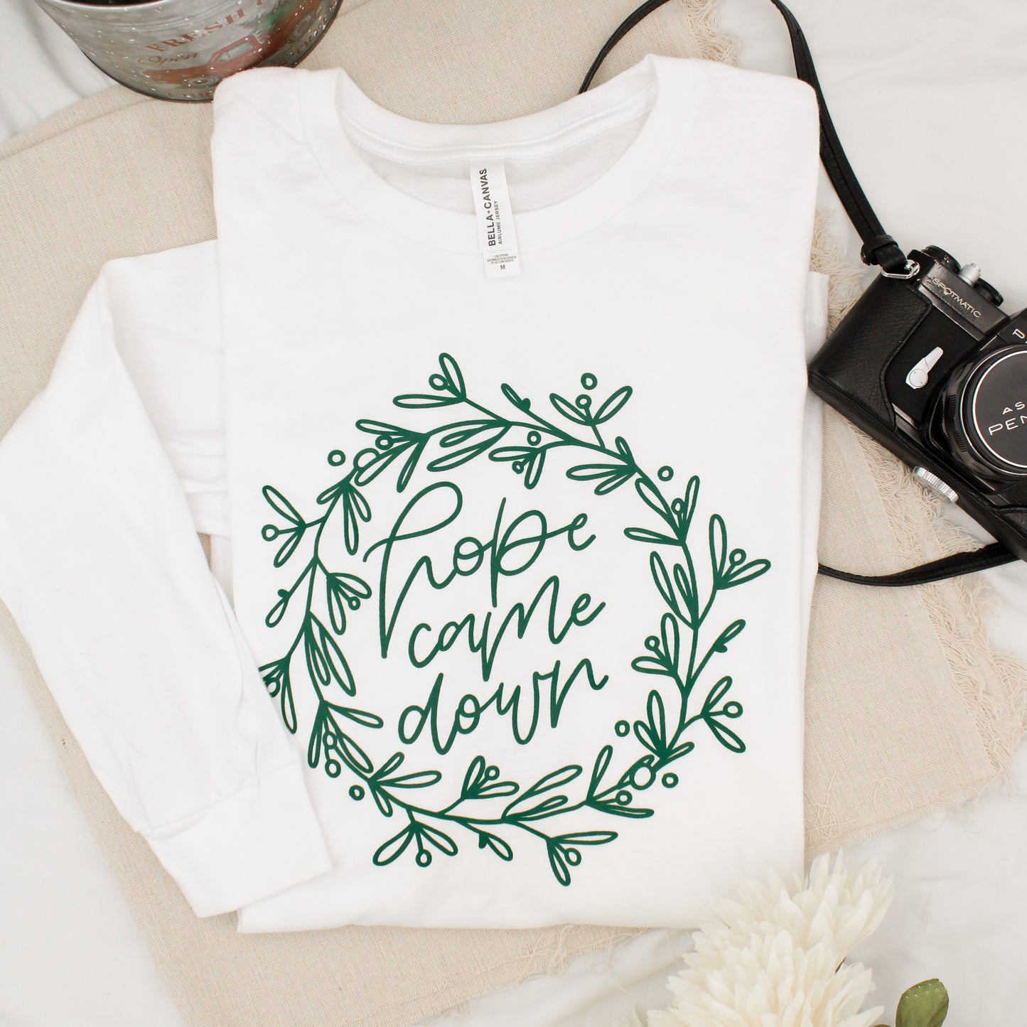 Hope Came Down Long-Sleeve T-Shirt (Color: White Cotton)