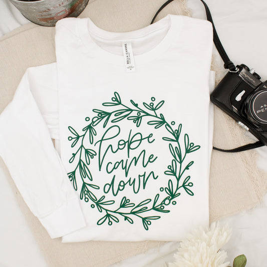 Hope Came Down Long-Sleeve T-Shirt (Color: White Cotton)