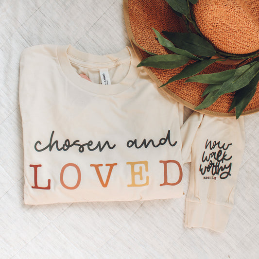 Chosen and Loved Long-Sleeve T-Shirt (Color: Natural)