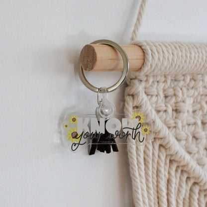 Know Your Worth Sunflower Acrylic Keychains with Handmade Tassel