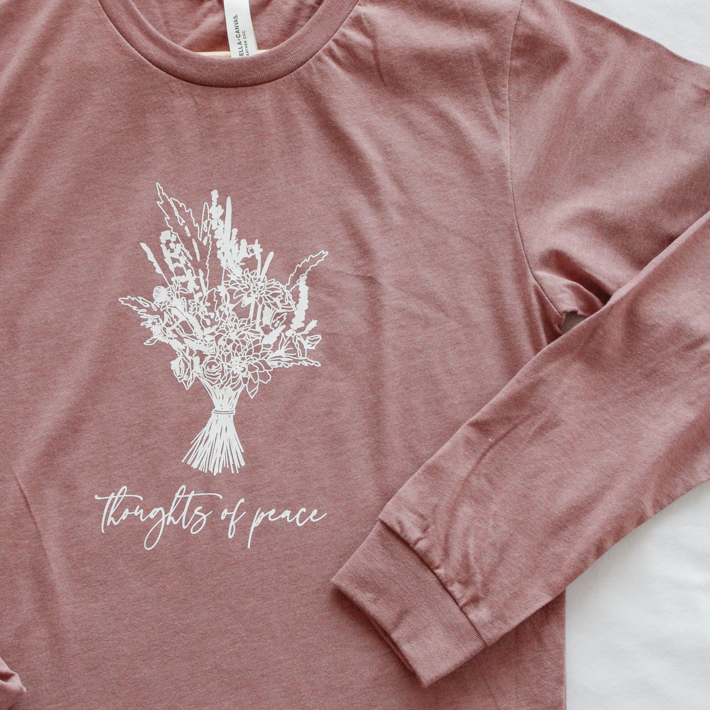 "Thoughts of Peace" Long-Sleeve T-Shirt (Color: Heathered Mauve)