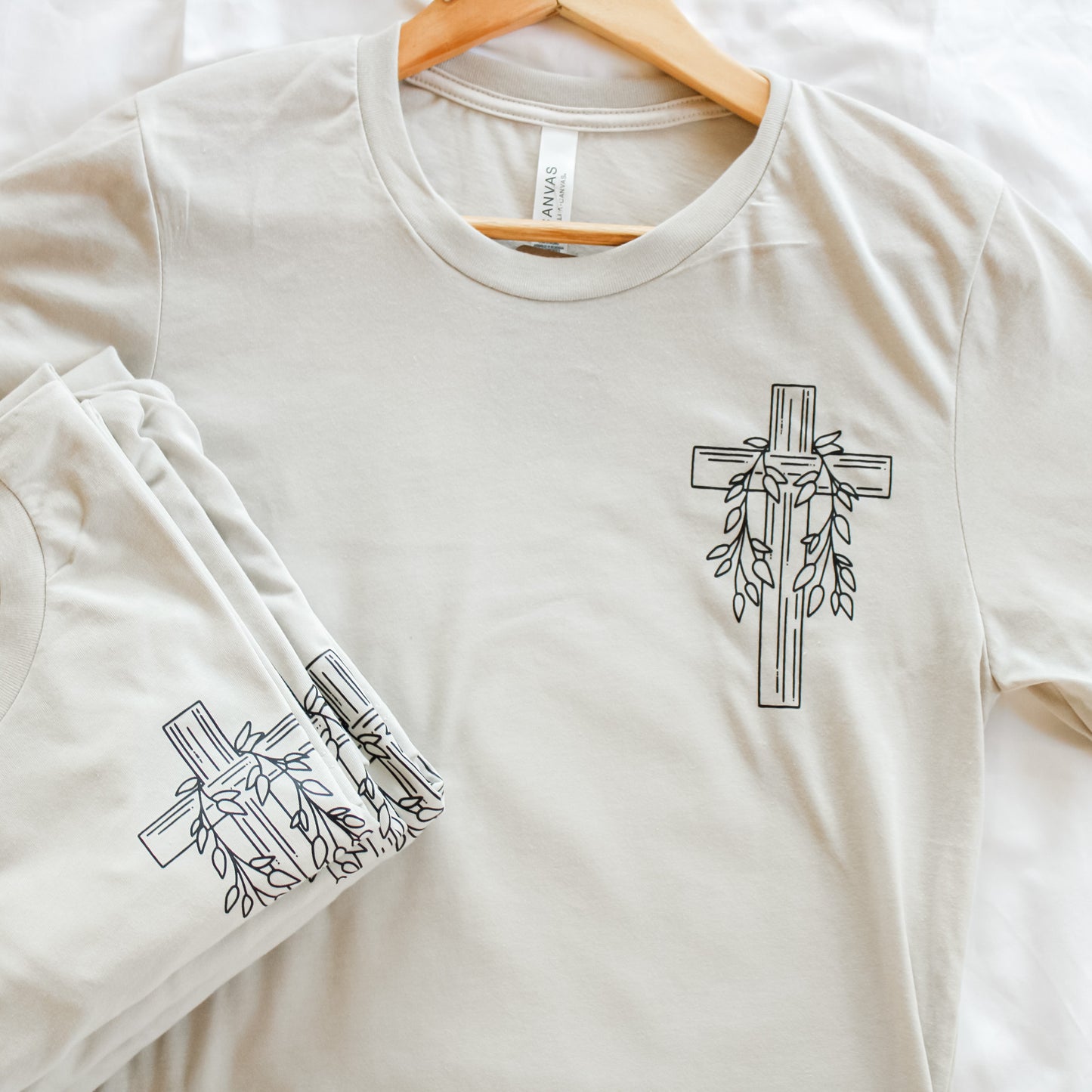 Abide in Me Cross Short-Sleeve Tee (Color: Heathered Dust)