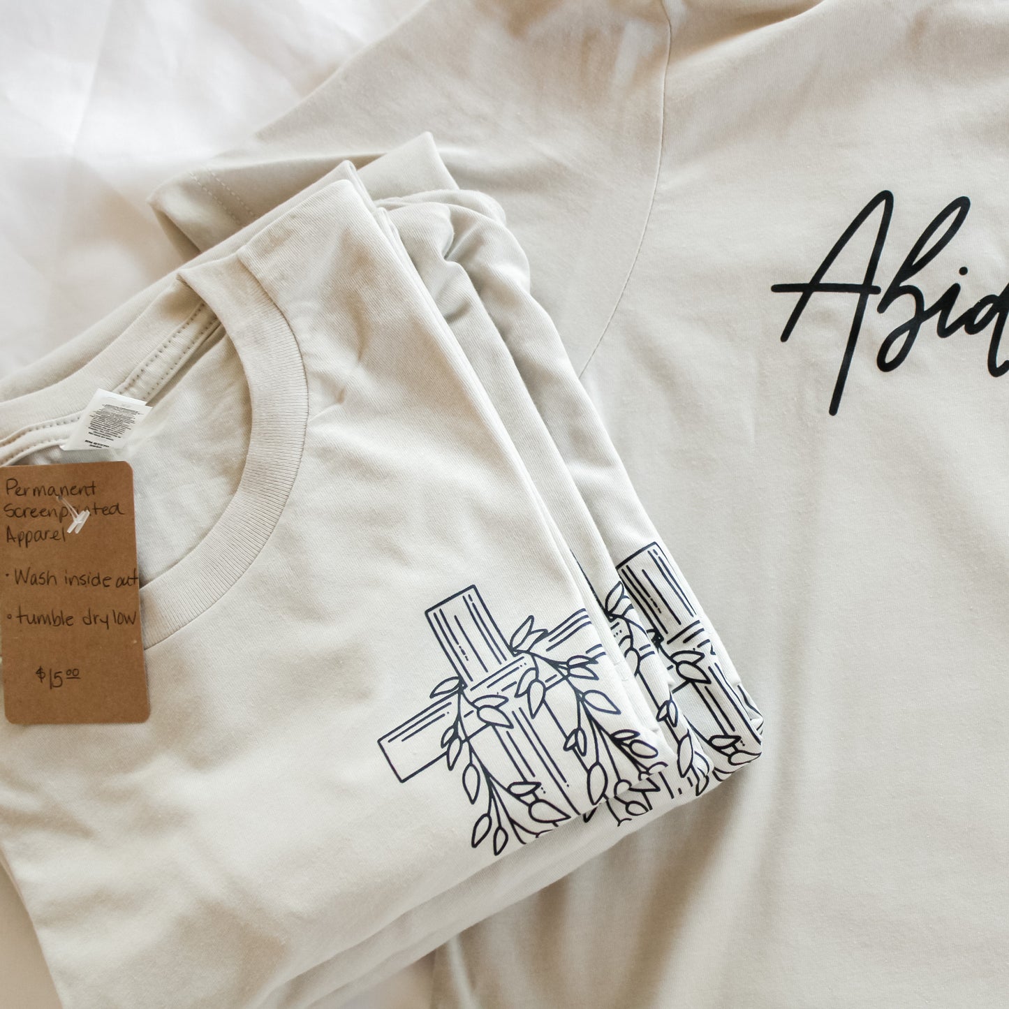 Abide in Me Cross Short-Sleeve Tee (Color: Heathered Dust)