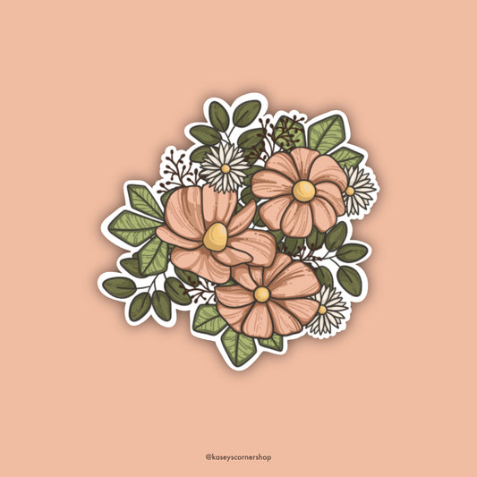 Peach Floral Sticker, 3 inches