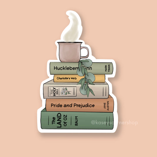 Books and Coffee Vinyl Sticker, 3"